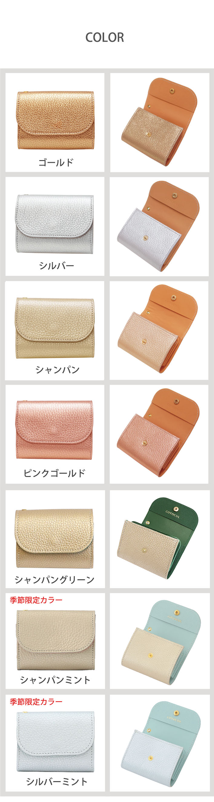 ミニ財布箔レディースカラー