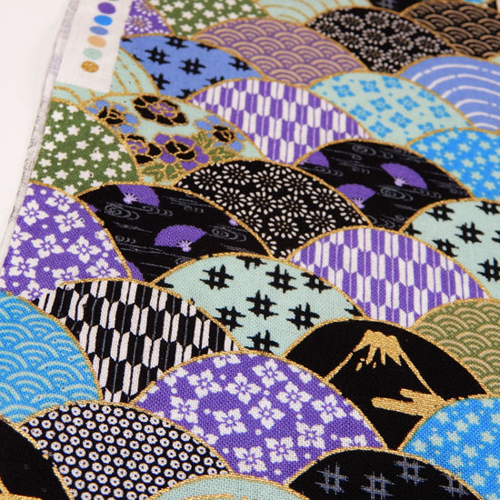 和柄 生地 青海波 模様 布 シーチング 鯉のぼり 綿 モダン 紫 古典