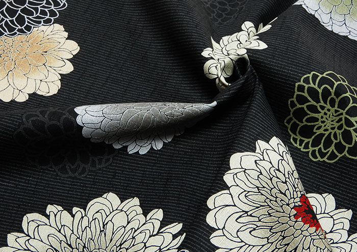 小紋(袷)　(花文様　濃紺×黒色系　ちりめん) 小紋(袷) (花文様 濃紺×黒色系 ちりめん)