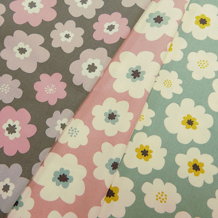 花柄 生地 北欧風 オックス 布 グレー 緑 ピンク系 布地 110cm幅