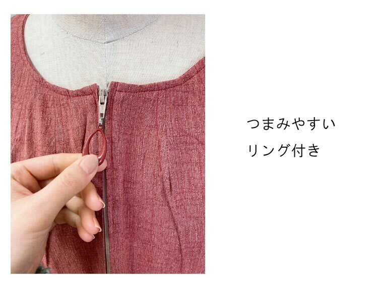 先染めピンタックワンピース 日本製 綿 前開き 半袖 涼しい ゆったり