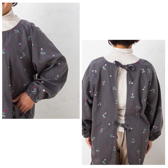 総刺繍かっぽう着／割烹着／エプロン／可愛い／おしゃれ／部屋着