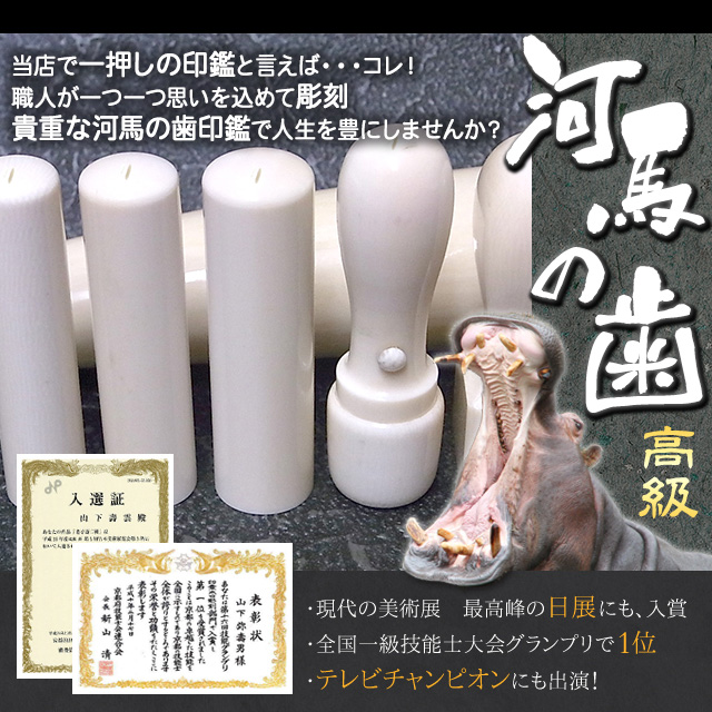 個人印鑑 認印 カバの歯（特上）10.5mm ケース付 象牙の代替品