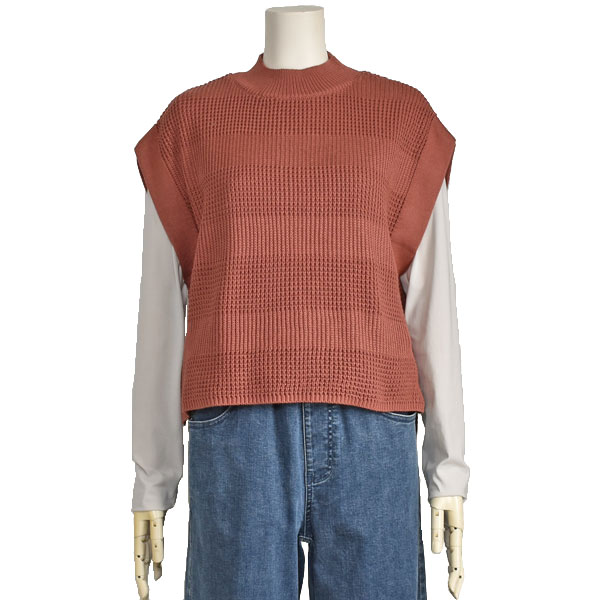 ベスト レディース ニット 綿混 Comme une Femme ベージュ オレンジ ブルー カーキ 40代 50代 ベスト レディース ニット 綿混 Comme une Femme ベージュ