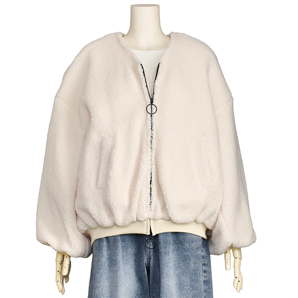 ayane アヤン ボア ジャケット バックロゴ レディース ホワイト モカ