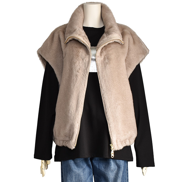 PASSIONE（パシオーネ） ベスト ジレ ファー レディース 襟付き 可愛い