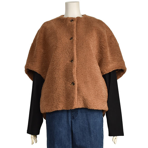 PASSIONE パシオーネ　ブラウン ボア ポンチョ Mサイズ　a134 PASSIONE（パシオーネ） ボア ジャケット 五分袖 レディース ゆったり
