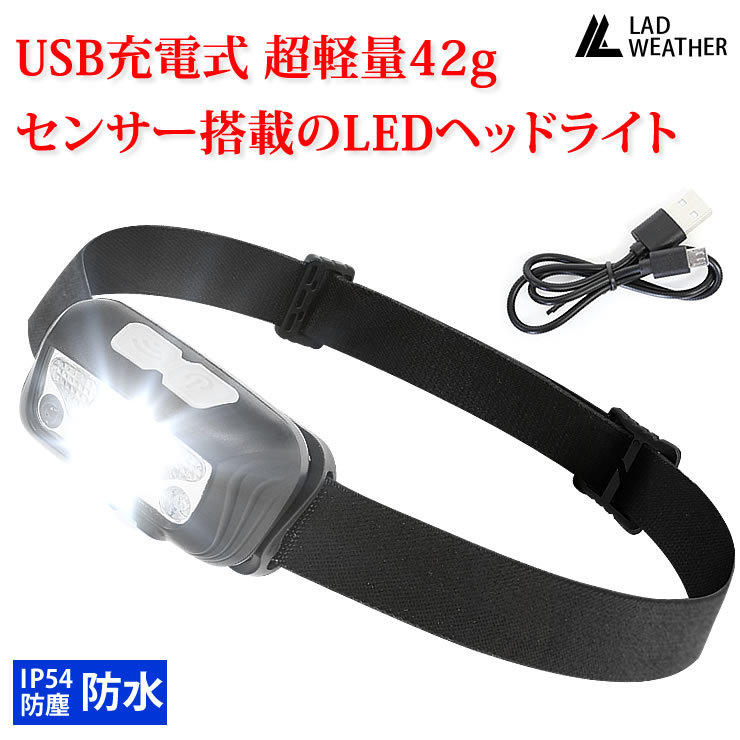 LEDヘッドライト 充電式 高輝度 人感センサー 防災登山 IPX6防水 FA
