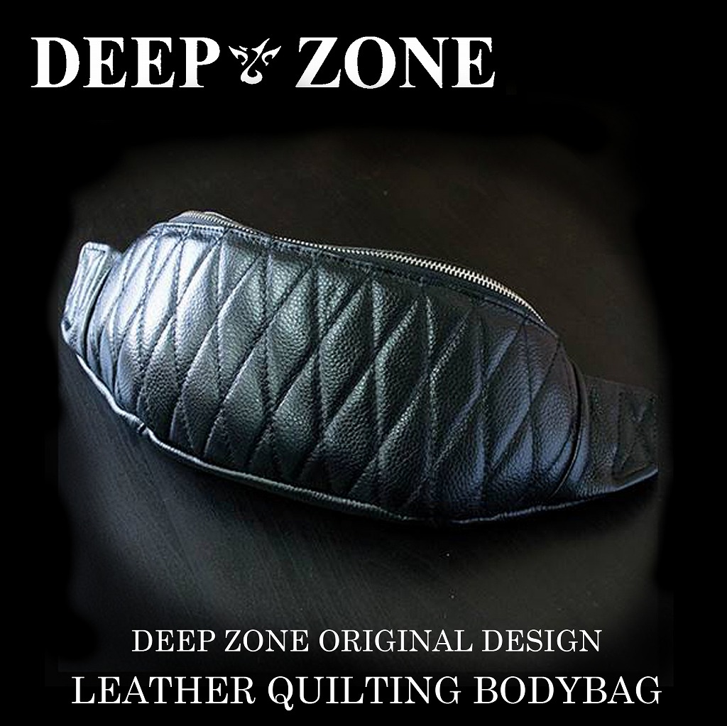 【美品】DEEP ZONE　リアルレザー　 キルティング ボディバッグ　ブラック ボディバッグ メンズ 本革 レザー 斜め掛けバッグ シュリンク