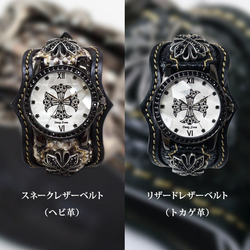 腕時計 ブレスウォッチ メンズ ジルコニアクロス パイソンレザーベルト