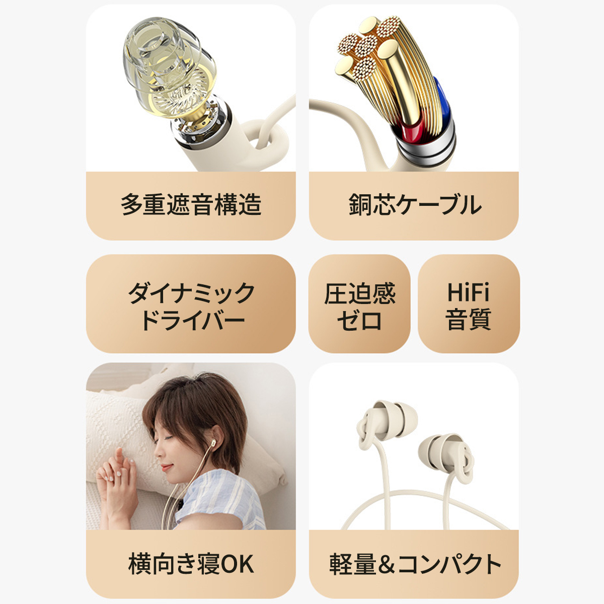 寝ホン 睡眠用イヤホン 有線 寝ながら イヤホン マイク付き 聴覚過敏 痛くない カナル型 Type-C 3.5mm スマホ 高音質 遮音 耳栓 ASMR 安眠グッズ 痛くない 関連画像3