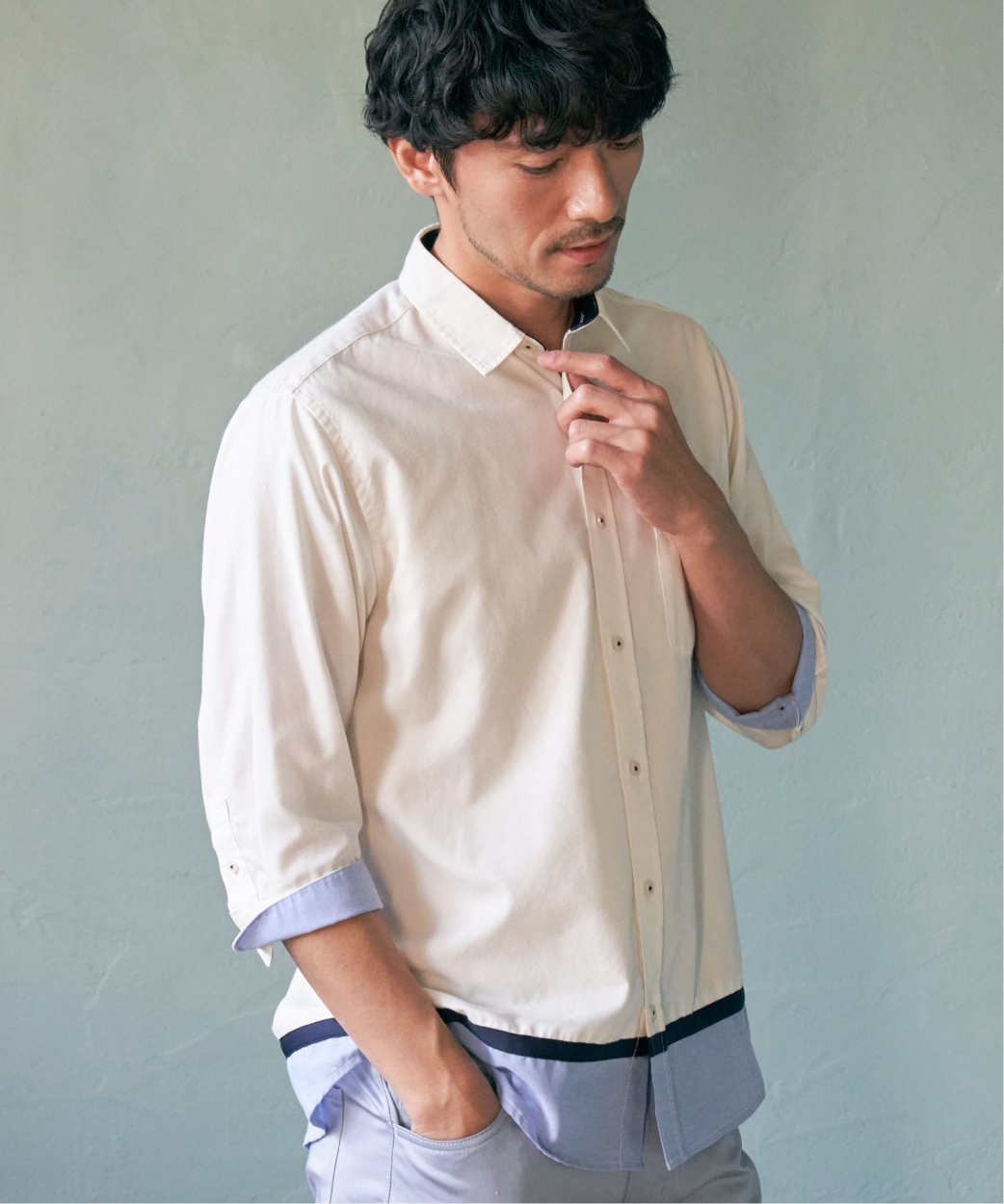 7分袖オックス裾切り替えシャツ｜cox-online｜02