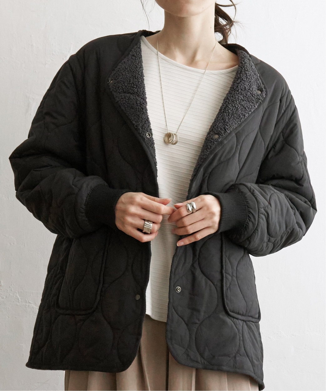 ikka（イッカ） 【雑誌InRed11月号掲載】2WAYボアキルトブルゾン【撥水