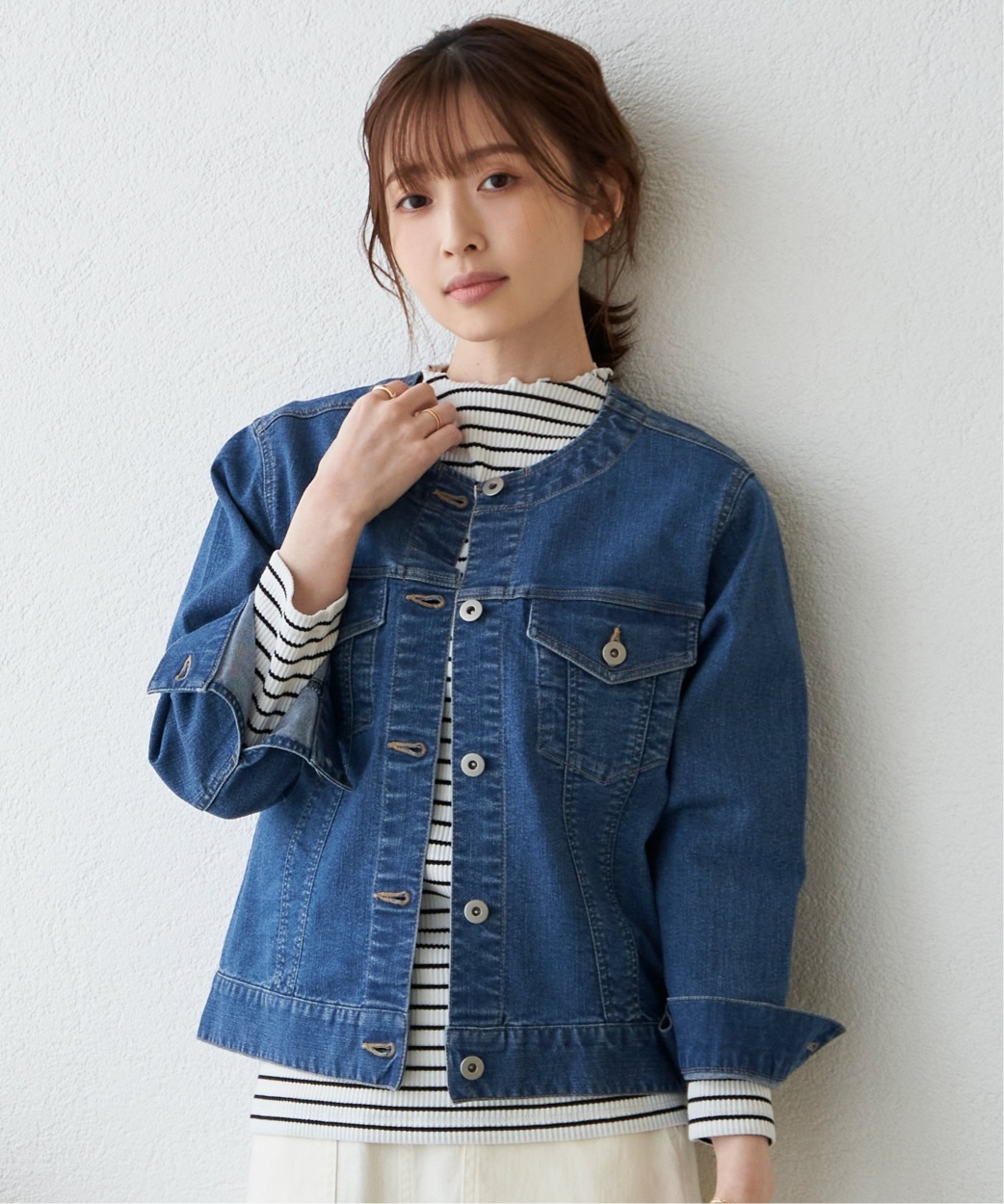 JOURNAL STANDARD ノーカラー ストレッチ デニム ジャケット