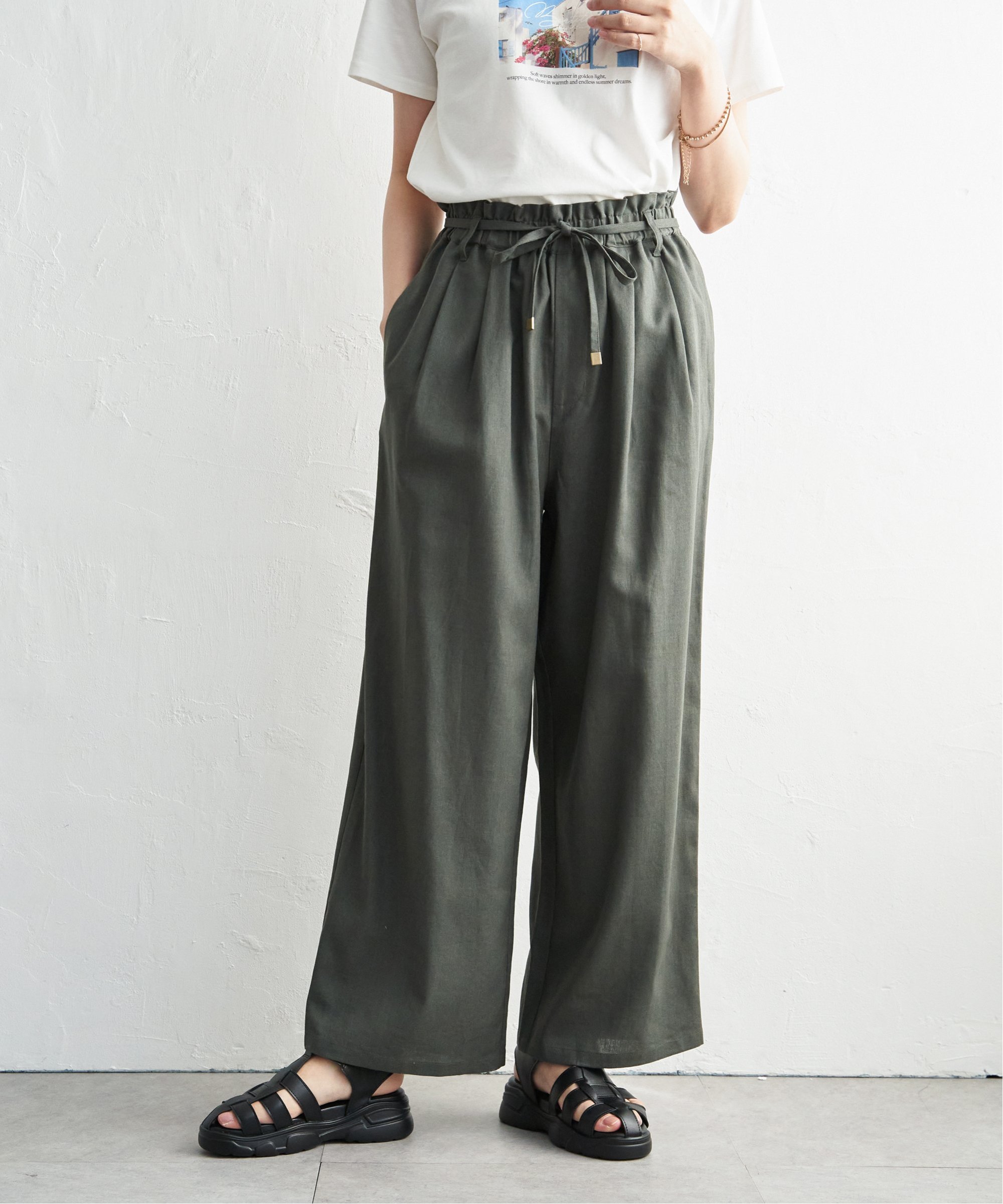 ikka（イッカ） 麻混ベルト付きイージーパンツ : COX-ONLINE SHOP