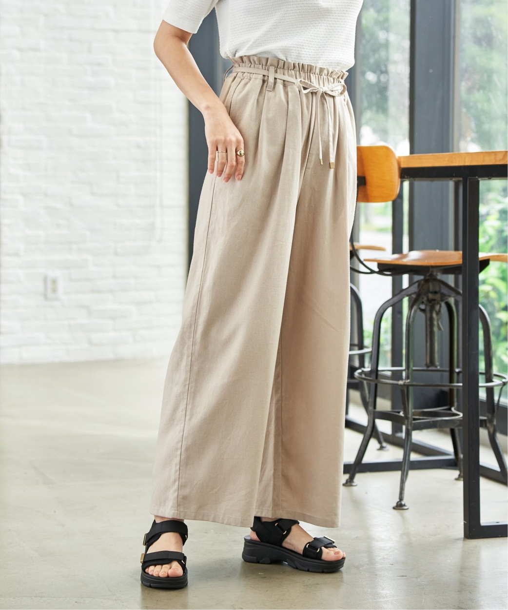 ikka（イッカ） 麻混ベルト付きイージーパンツ : COX-ONLINE SHOP
