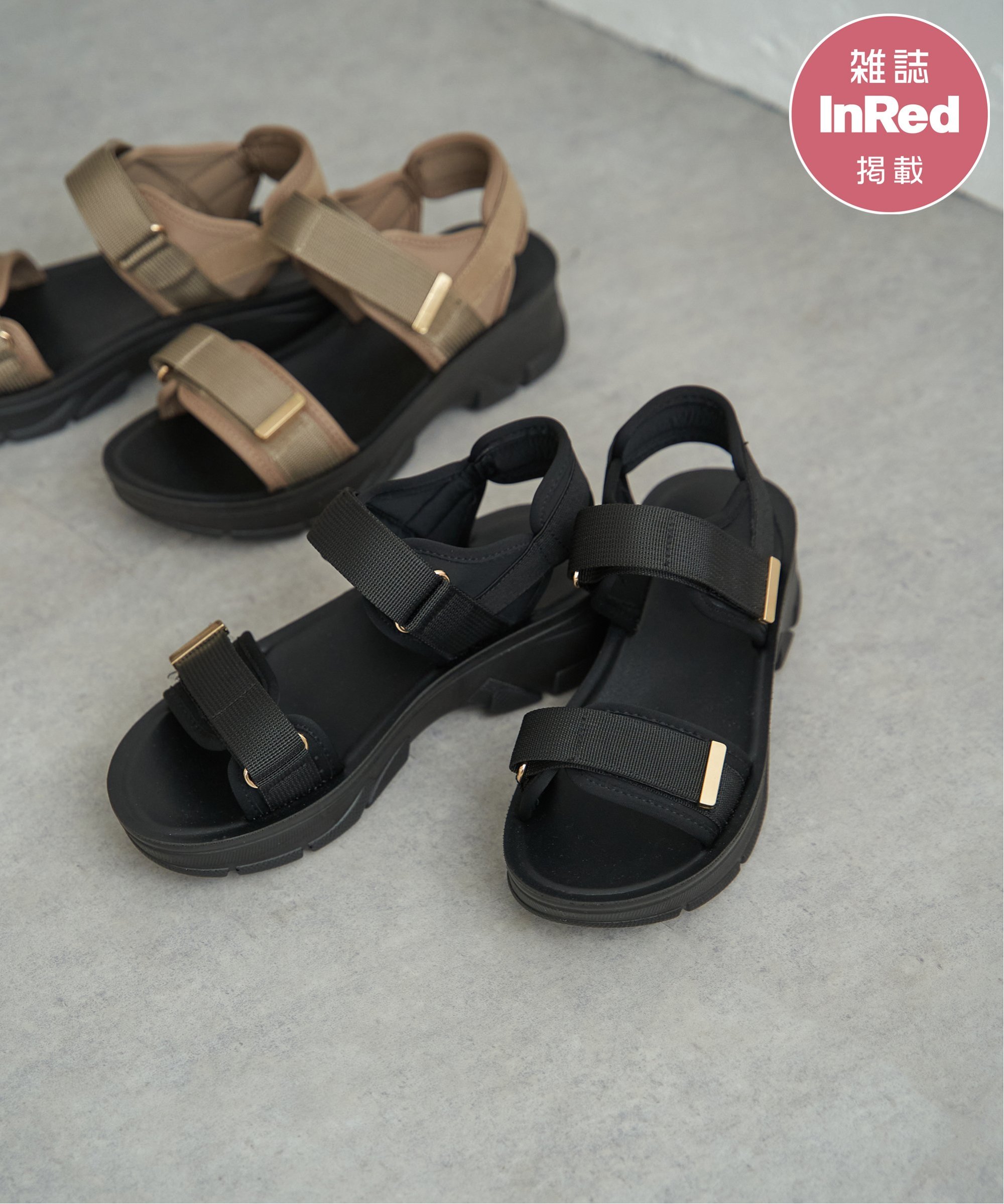 ikka（イッカ） 【雑誌InRed6月号掲載】ベルクロダブルベルトサンダル