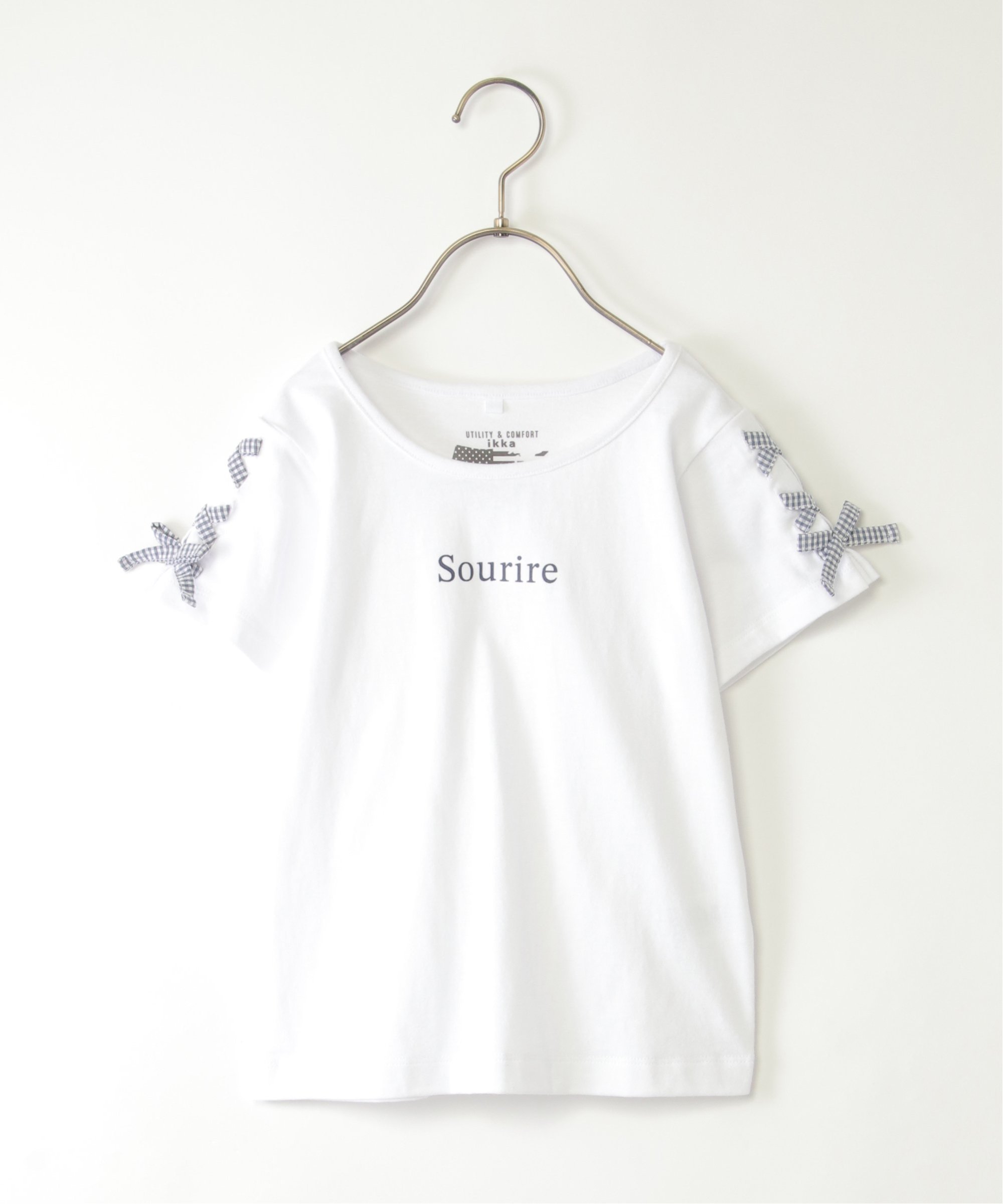 袖ギンガムレースアップTシャツ（120~160cm） : COX-ONLINE SHOP