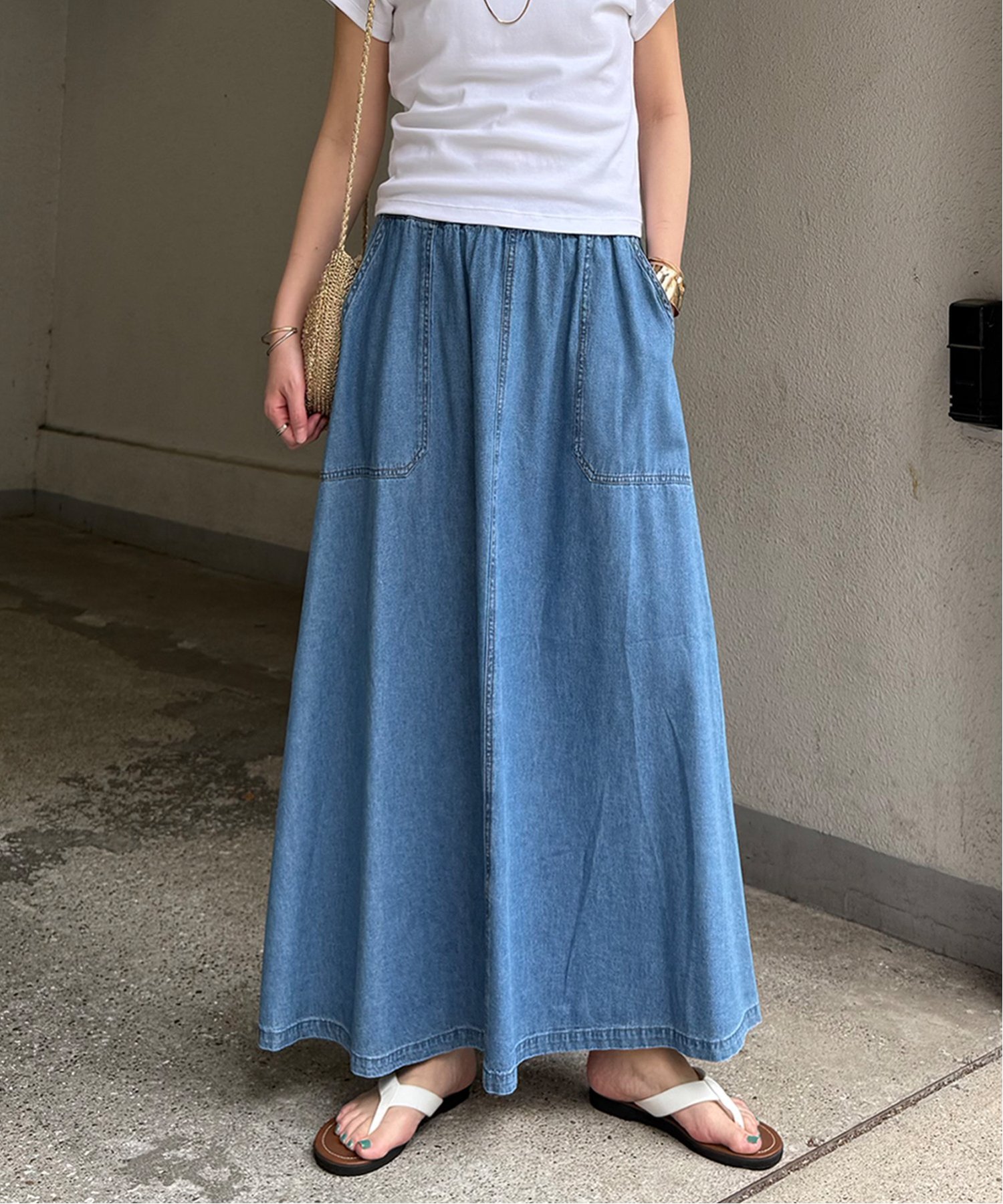 LBC（エルビーシー） デニムコットンワークフレアスカート : COX