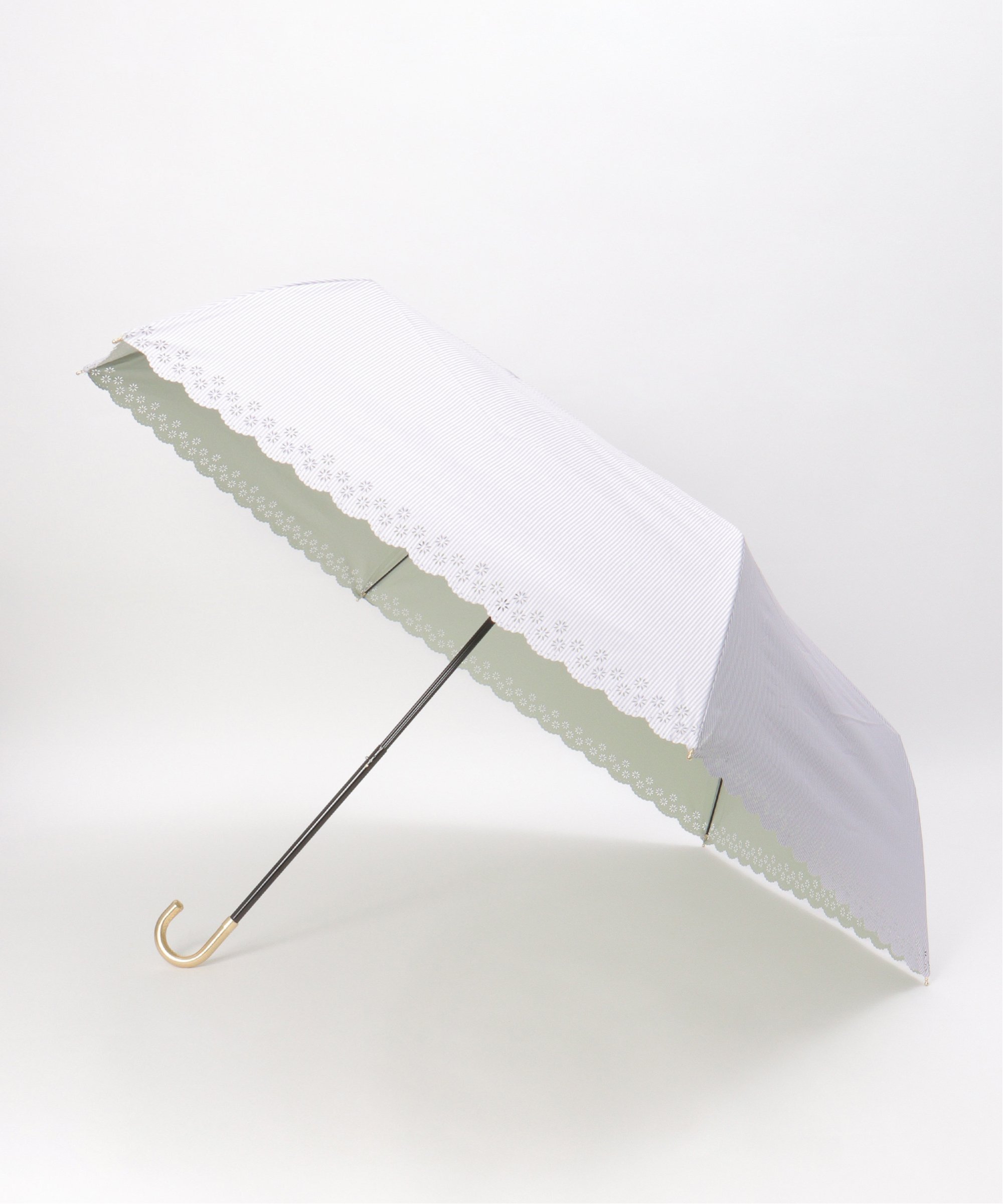 Wpc. 遮光フラワーカットストライプ ミニ 折りたたみ傘 日傘