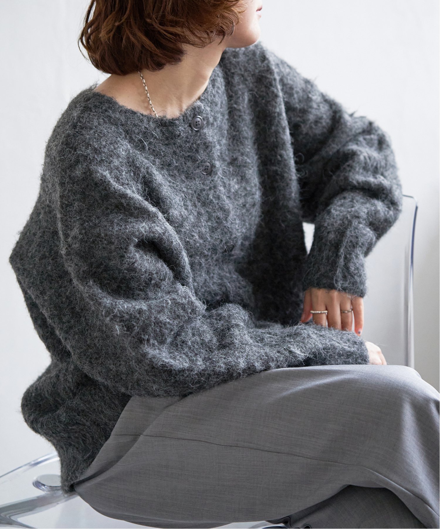 起毛クルーネックニットカーデ : COX-ONLINE SHOP ヤフー店