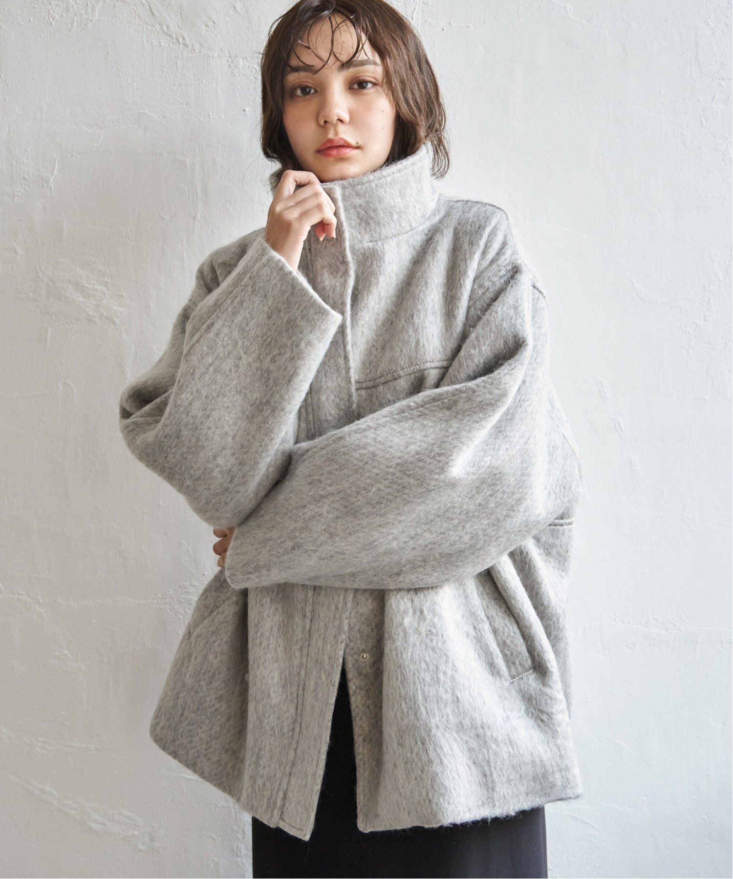 シャギースタンドカラーコート notch. 【 notch. by yui 】シャギースタンドカラーコート : COX