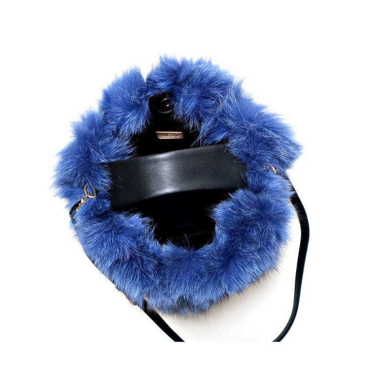 ikot（イコット） ファーバッグ ショルダー ブルー フォックスファー