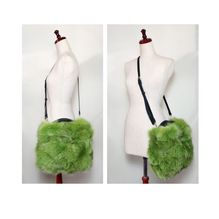 ikot（イコット） ファーバッグ ショルダー ライムグリーン フォックス