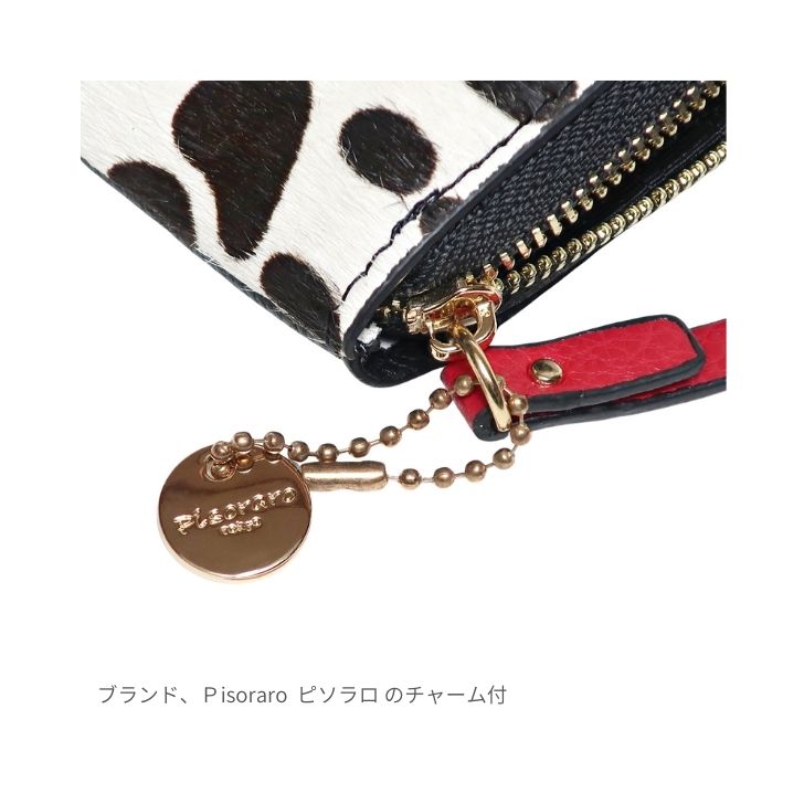 ♡ちぁこ♡様ご確認用 ハラコ×デニム 本革長財布 ヒョウ柄チャーム付き ピソラロ Pisoraro 長財布 L字ファスナー 薄型 ハラコ アニマル