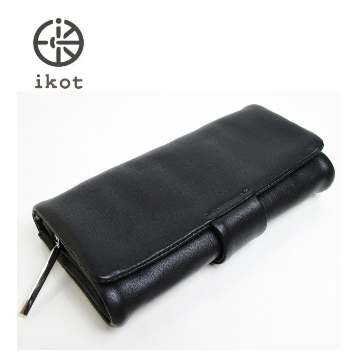 ikot（イコット） 長財布 レディース 財布 三つ折 ブラック 黒 牛革 本