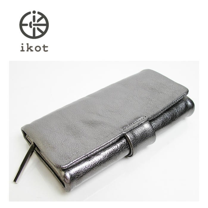 【未使用品】ikot イコット 三つ折り長財布 ソフトレザー 牛革 グレー ikot（イコット） 財布 レディース 長財布 三つ折 シルバー 牛革 本革