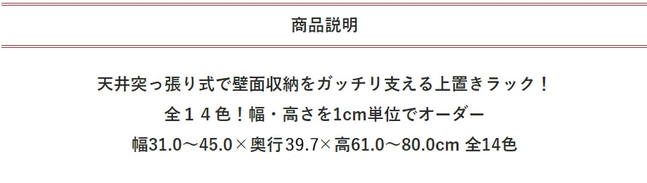 セミオーダーシューズボックス ポルティア 上置きラック 幅31〜45cm 奥行40.5cm 高さ61〜80cm 全14色