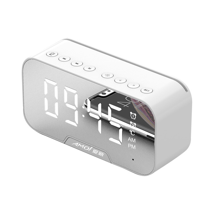 ワイヤレススピーカー スピーカー Bluetooth 5.0 マイク ブルートゥース ラジオ スマホスタンド デジタル時計 置き時計 おしゃれ  アラーム 重低音 温度計