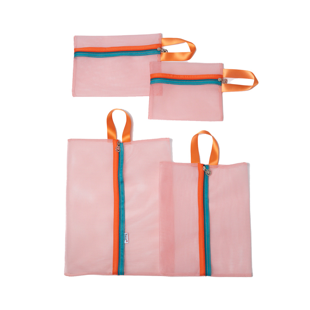 トラベル ポーチ 4点セット バイカラー メッシュ ランドリーポーチ