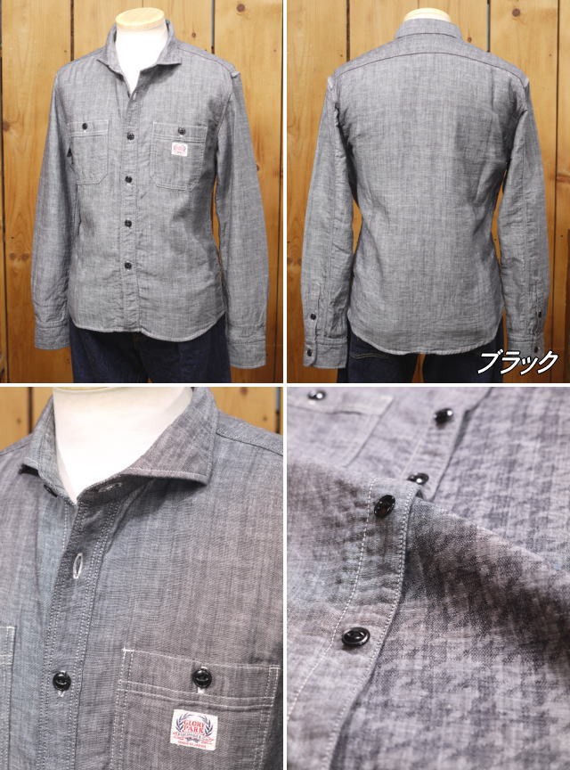 R.J.B フラットヘッド ブラックシャンブレー リネン 半袖シャツ 40 R.J.B フラットヘッド ブラックシャンブレー リネン 半袖シャツ
