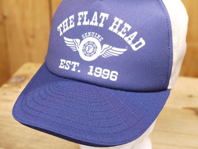 the flat head flying wheel キャップ　メッシュ　茶 フラットヘッド FLYING WHEEL メッシュキャップ ネイビー F-HC-111