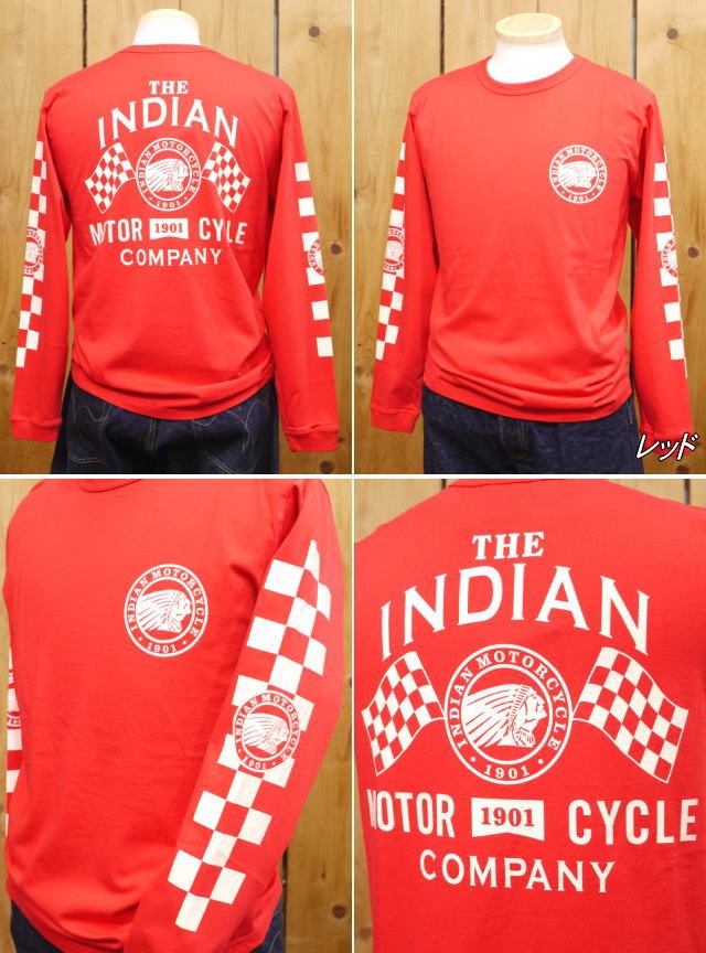 インディアンモーターサイクル CHECKER MOTIF 長袖Tシャツ ホワイト ブラック レッド IM68051 東洋エンタープライズ｜craft-ac｜04