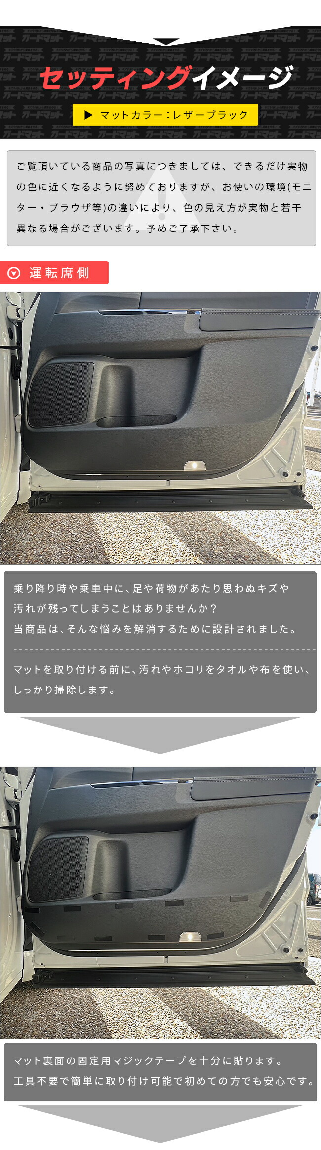 ホンダオデッセイeHEVフロントドアトリム用ガードマットのセッティングイメージ