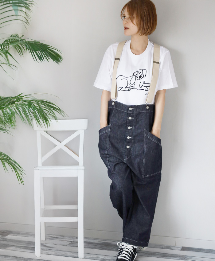 HARVESTY(ハーベスティ) イワサトミキ プリントボックス Tシャツ DOG レディース / 岡山 倉敷 児島 定番服 ブランド イラスト 半袖 ゆったり 犬 シンプル 春 夏 HARVESTY HARVESTY(ハーベスティ) イワサトミキ プリント