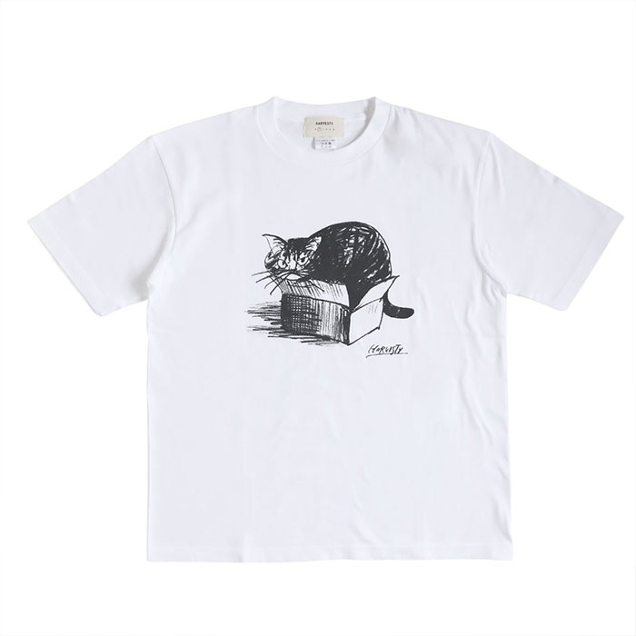 HARVESTY(ハーベスティ) イワサトミキ プリントボックス Tシャツ CAT-1 レディース /岡山 倉敷 児島 定番服 ブランド イラスト 半袖 ゆったり 猫 シンプル 春 夏の画像