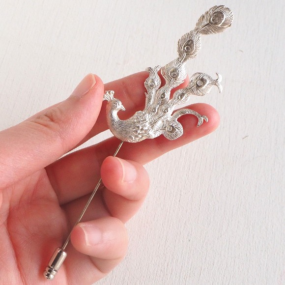 値下げしました。シルバー　ブローチ　パール　孔雀　鳥　綺麗入学式　silver marship(マーシップ) クジャクのブローチ シルバー /ピンバッチ