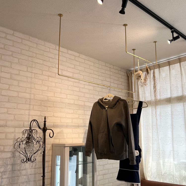 アイアンバー　ランドリーバー オーダーサイズ可能 ハンギングバー セット 60cm 120cm ゴールド