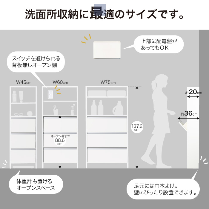川口工器 ランドリー収納 薄型 ラック 幅45 完成品 日本製 奥行20 洗面