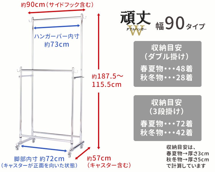 川口工器 15%OFFクーポン配布中 頑丈 ダブル ハンガーラック 幅90cm 総