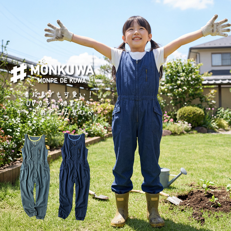 モンクワ monkuwa 子供用 デニムサロペット オーバーオール UV効果
