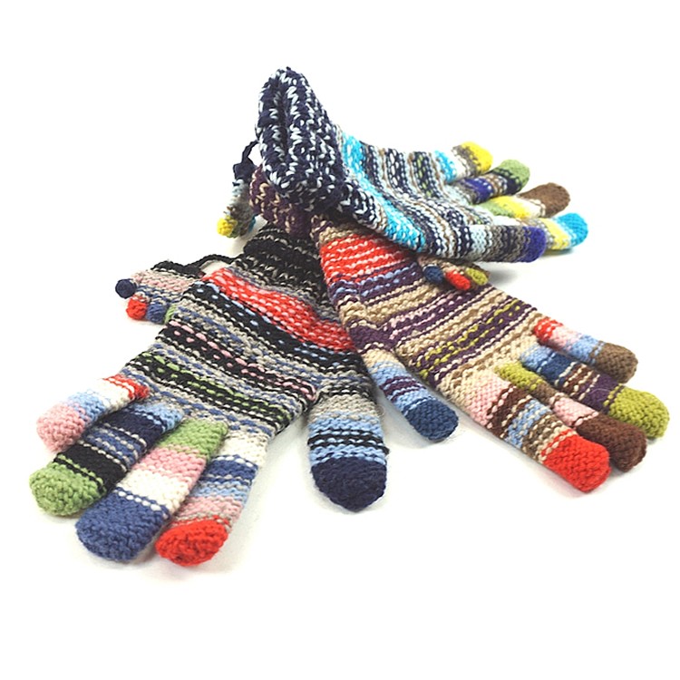 手袋 防寒 ボーダー柄 ハンドメイド 手作り 羊毛 ウール ネパール発