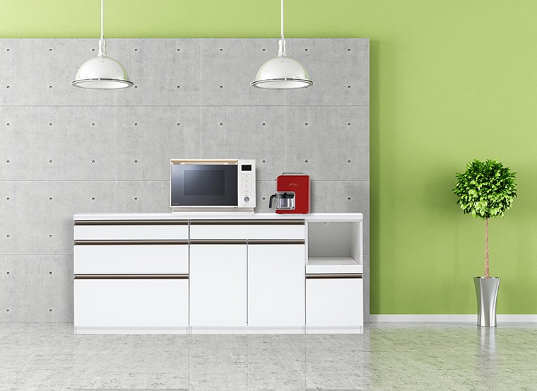 ロータイプ キッチンカウンター 幅200cm 作業台 キッチン収納 食器収納