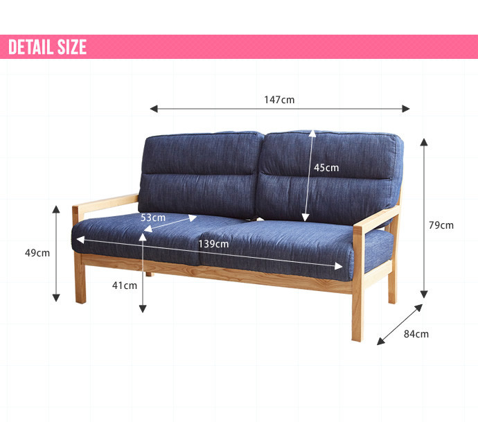 LIFE デニム生地 二人掛けソファ Life 二人掛けソファ デニム生地 インディゴブルー 西海岸風