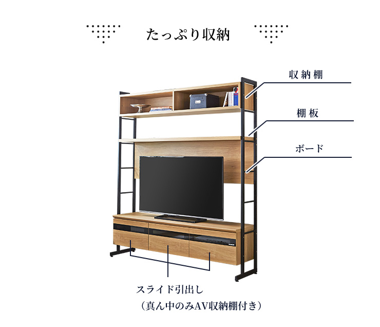 テレビ台 テレビボード 幅164cm 壁面収納 ハイタイプ オープンラック