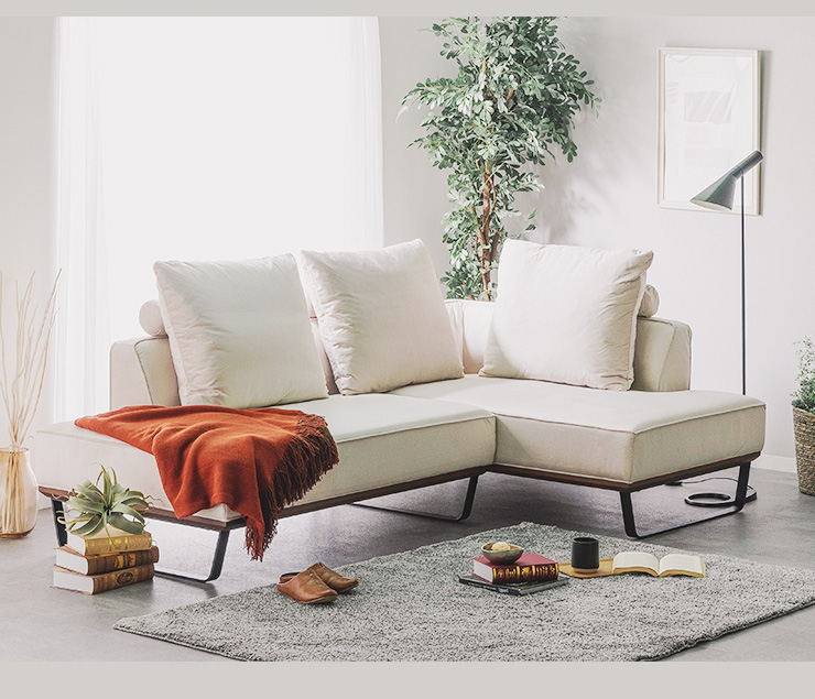 カウチソファ ワイドソファ L字 エコテックス認証 ファブリック生地